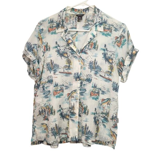 Eddie Bauer 100% Cotton Fishing Canoe Camping Outdoors Button Up Shirt Women M - Picture 1 of 7